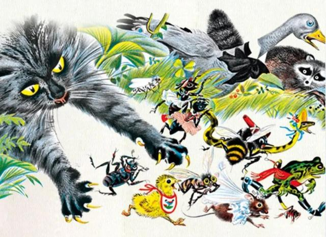 《青蛙娶亲记》插图。猫出场搅局。