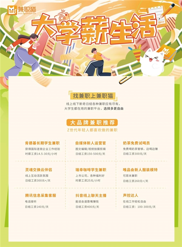 　　兼职猫开放丰富岗位启动大学“薪”生活