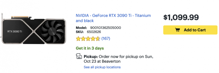 （10月19日，Best Buy中RTX 3090 Ti的定价）