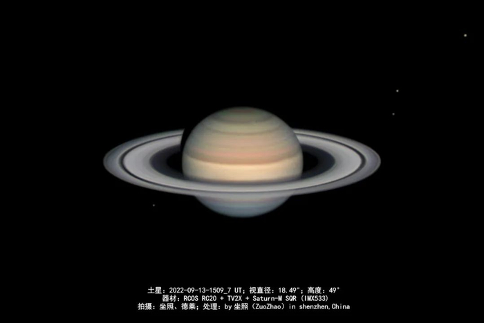 ▲ 土星，深圳市天文台 李德铼、坐照 观测/后期