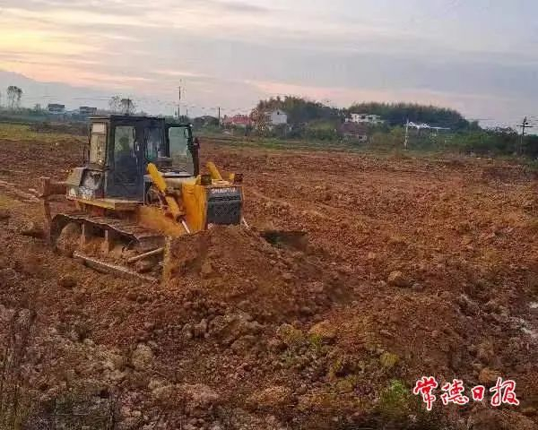 柳叶湖旅游度假区白鹤镇同德村正在进行田块整治