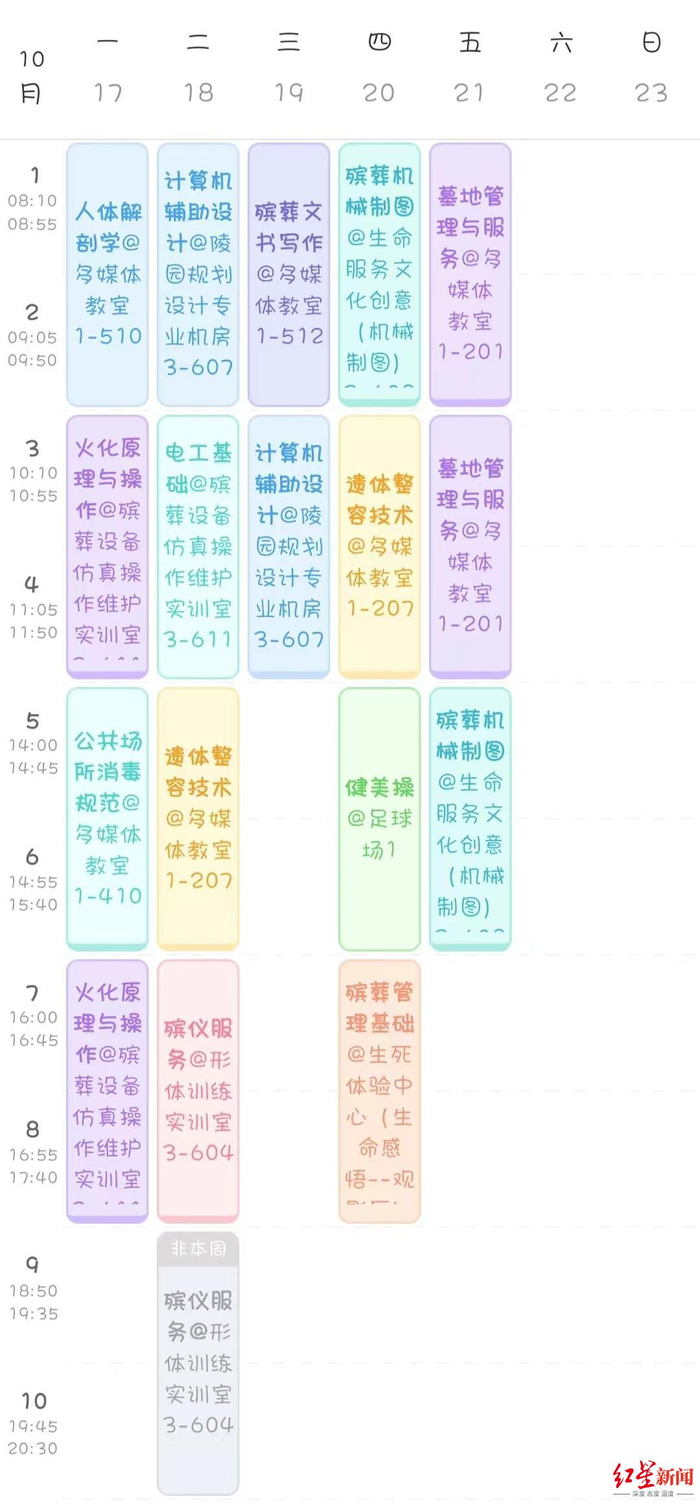 ↑殡葬专业的课表 图据受访者