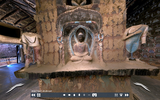 图为“数字敦煌”官网首页及“全景漫游”页面