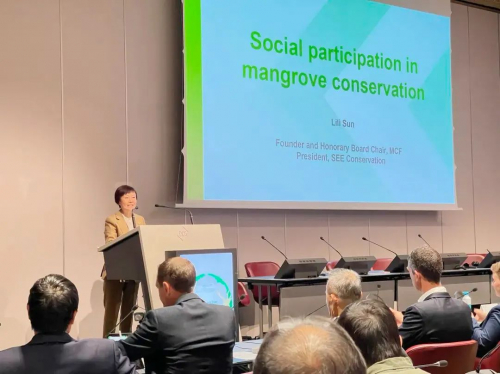 　　阿拉善SEE生态协会第八任会长、红树林基金会发起人、荣誉理事长孙莉莉致辞