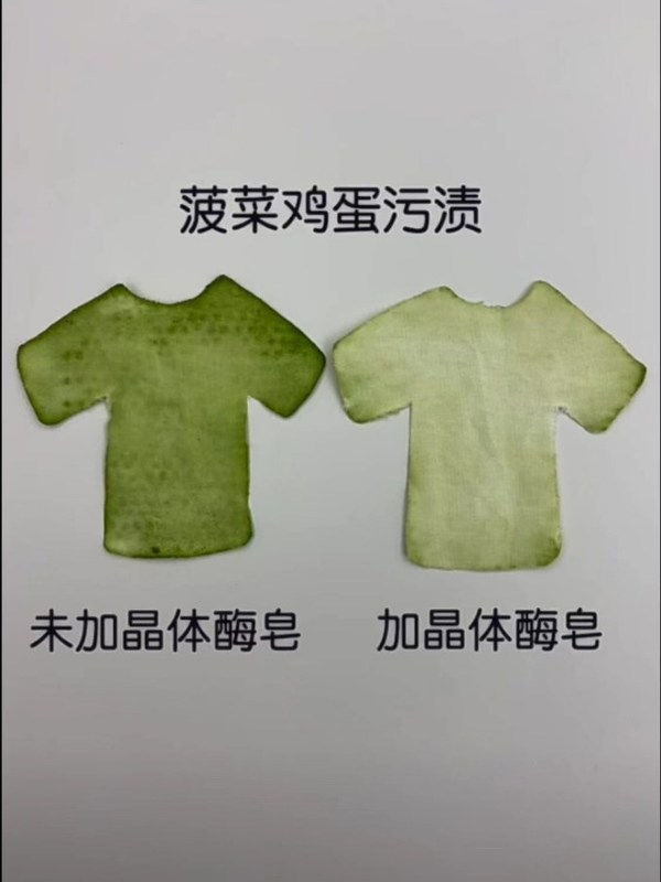　　菠菜鸡蛋污渍洗涤效果对比