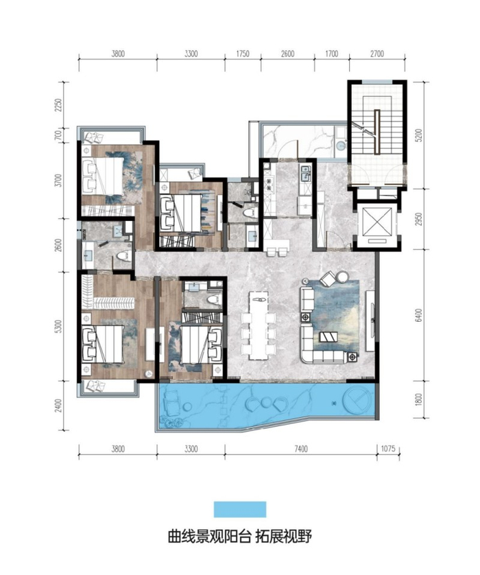 建面约178㎡大平层户型图