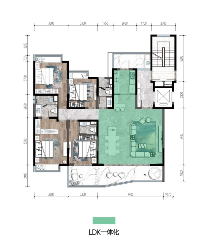 建面约178㎡大平层户型图