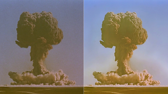 　　上图右侧为电影频道-百度·文心大模型修复画面，选自电影《横空出世》