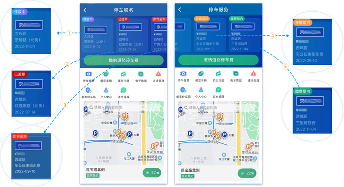 道路停车订单状态提示（示意图）。北京市交通委供图