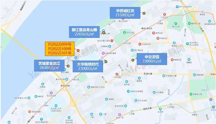 地块周边典型项目分布及售价参考图（图源：大家顾问）