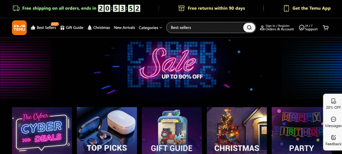 Temu的黑五页面
