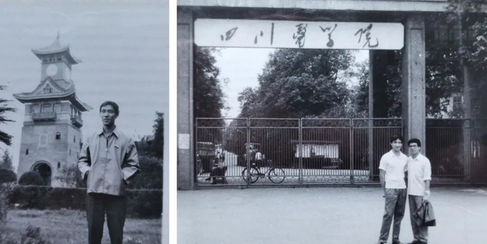 　　左图：刘果生在华西钟楼前留影