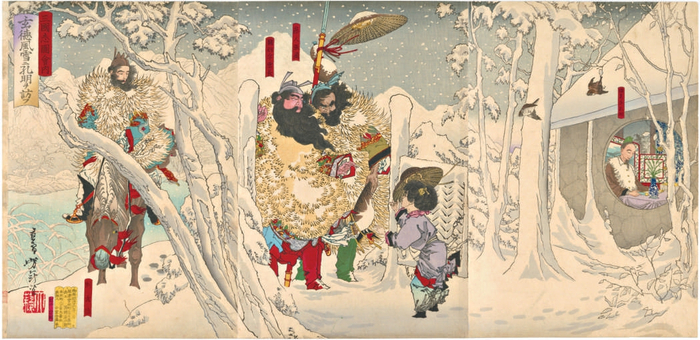 《三国志图会内 玄德风雪访孔明》月冈芳年 绘