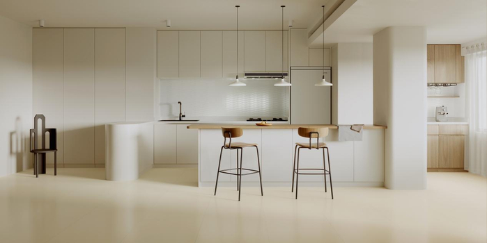 　　兴辉瓷砖 极光.流光白打造的开放式厨房