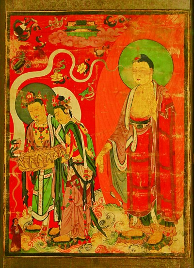     黑水城遗址出土的唐卡《阿弥陀佛来迎》 作者供图