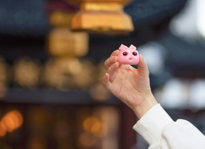 图说：顾客正在拿着兔兔包拍照