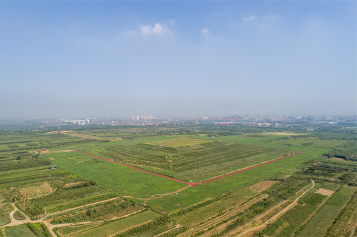 赵王城遗址1号夯土基址鸟瞰图。