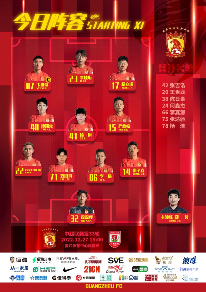 本赛季阵容 图源：广州队社交媒体