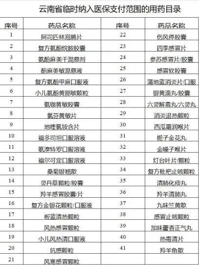 图为云南省临时纳入医保支付范围的用药目录　云南省医保局供图