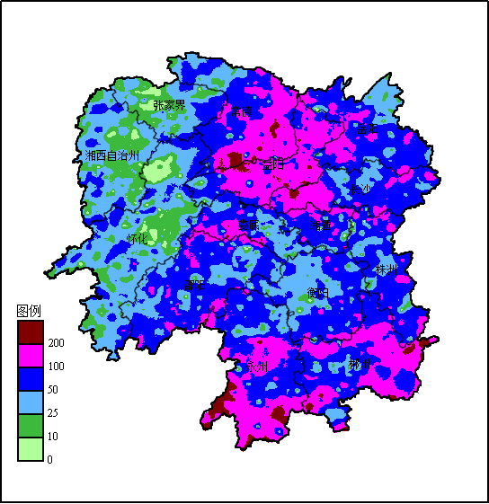 图为7月1日至5日累计降水量（单位：毫米）