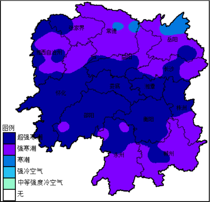 图为11月28日至12月1日冷空气强度等级分布