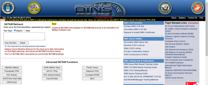 图片来源：NOTAM系统官网截图