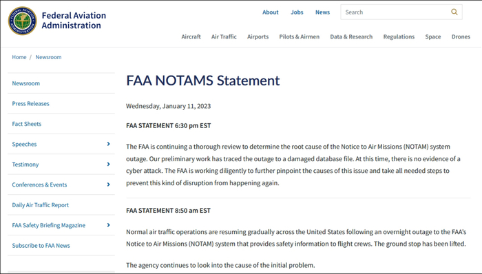 图片来源：FAA声明截图