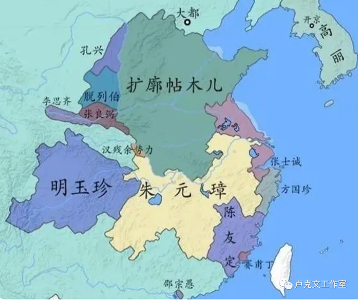 朱元璋干掉陈友谅等强敌后的根据地（图源不详）