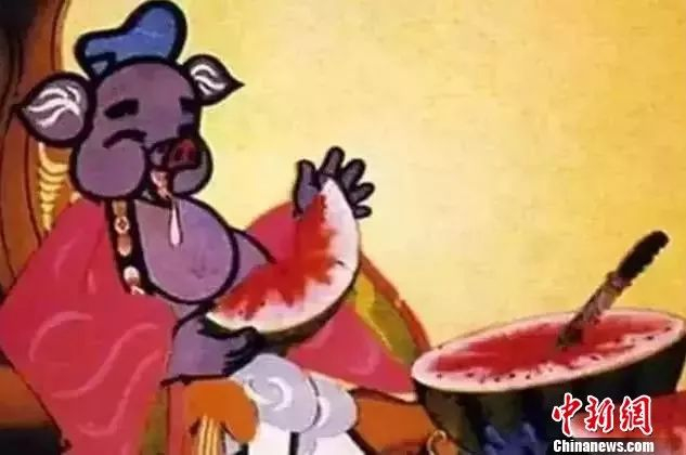 《猪八戒吃西瓜》（1958）。上海美术电影制片厂供图