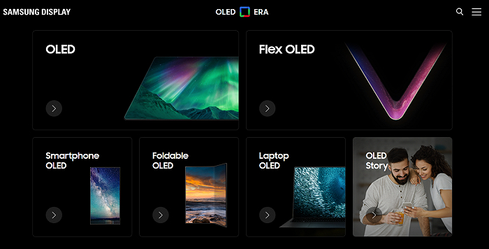 ▲三星专门设立了“OLED ERA”网站，用于展示三星OLED相关技术和产品