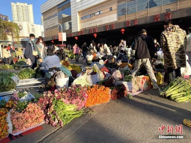 1月16日，斗南花卉市场外场，顾客在挑选鲜花。刘宸羽 摄