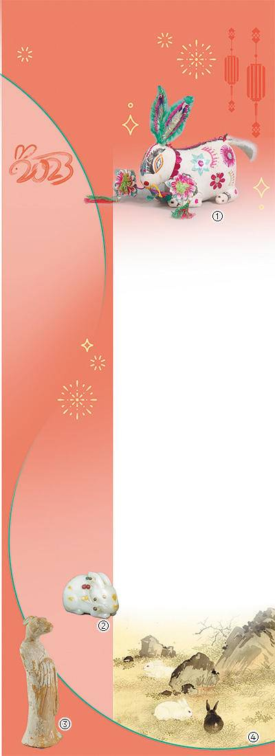 图①：陕西凤翔布艺玩具白兔叼花。刘 莹供图