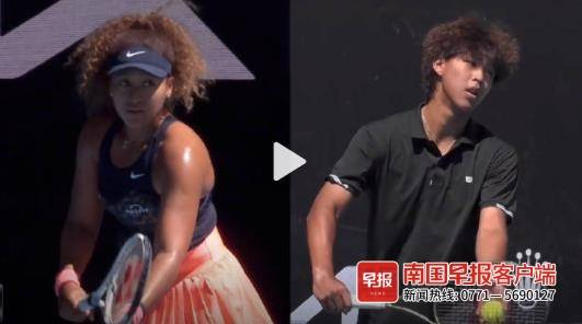▲有网友认为，同样顶着爆炸头的周意和日本网球一姐大阪直美（左）有几分神似。 视频截图。
