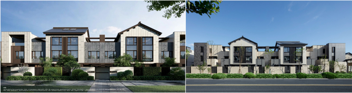 △上海金地西郊风华外立面效果图（左）与实景图（右）对比