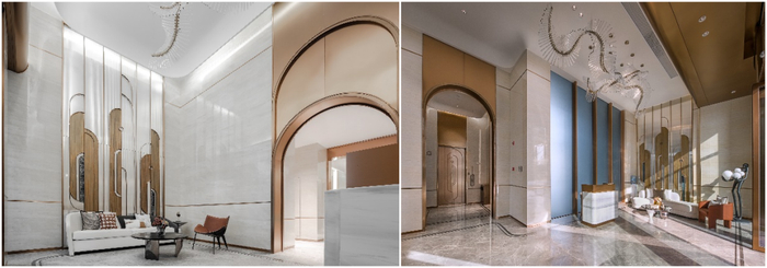 △ 重庆·融创壹号院公共区域“山川流水纹路”元素