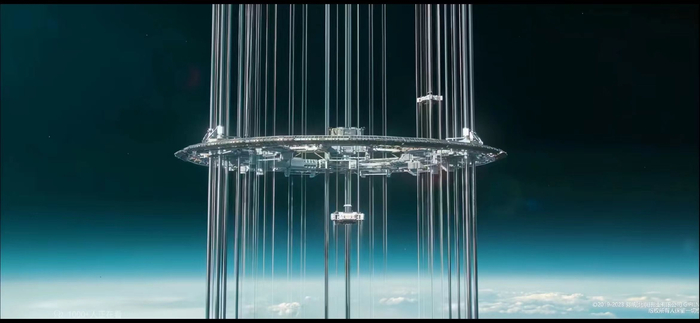 《流浪地球2》中的太空电梯 来源:官方预告片截图