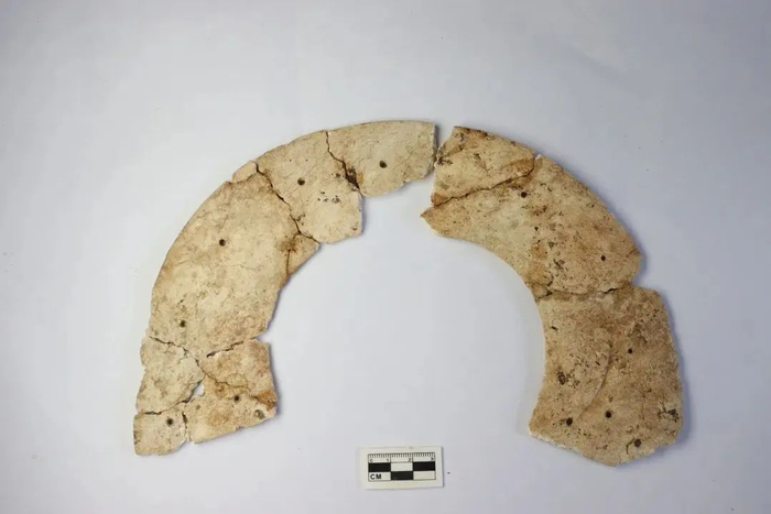 ▲祭祀坑出土最大玉璜。（图片来源：文博中国微信公众号）