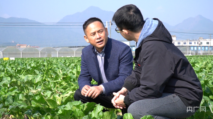 陈洪辉（左）向记者分享自己的创业经历（央广网记者 官文清 摄）