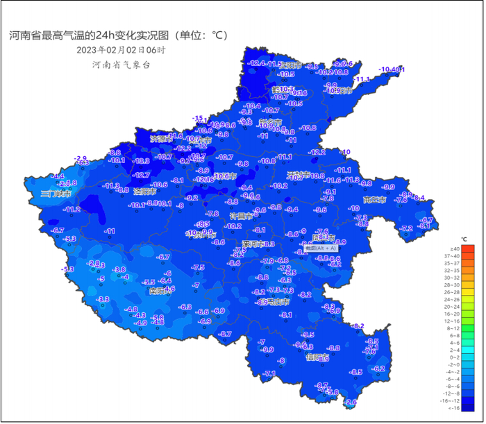 图2河南省最高气温24小时变化实况图