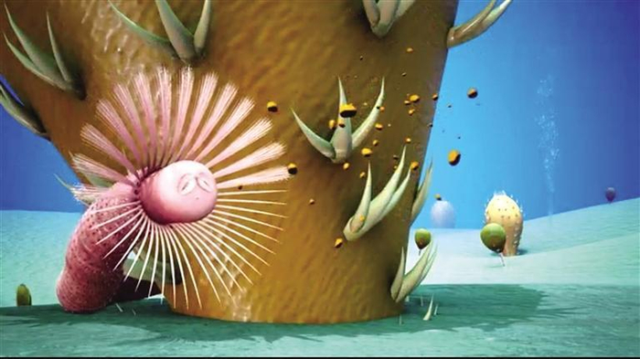 寒武纪澄江拟管虫的模拟复原图。