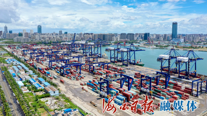　　繁忙的海口秀英港集装箱码头。海口日报融媒体记者 康登淋 摄