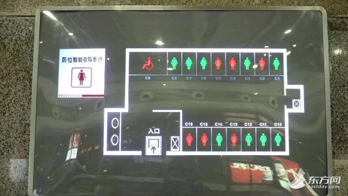 图说：上海虹桥火车站无第三卫生间，只有在厕所内设置了无障碍隔间。