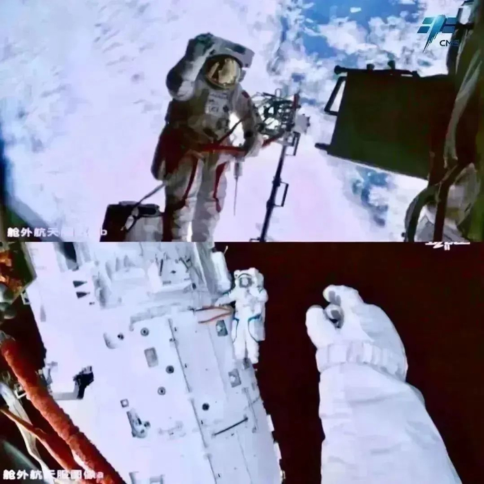 　　航天员聂海胜、刘伯明太空“互拍”