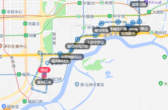 23线调整路段示意图（往皇岗口岸方向）