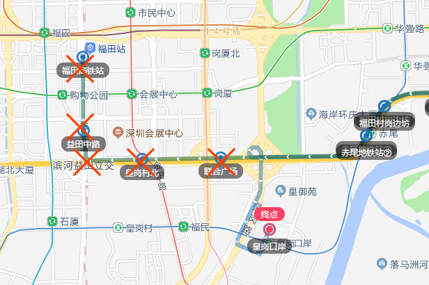 366线调整路段示意图（往皇岗口岸方向）