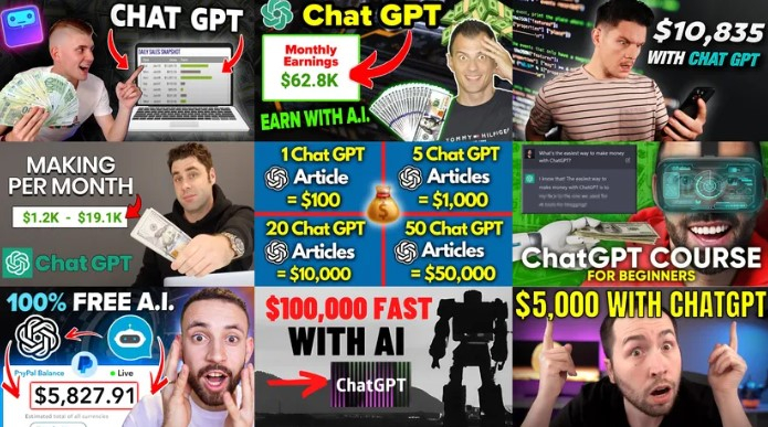 YouTube上大量视频关于“如何使用ChatGPT赚钱”&nbsp; 图源：The Verge