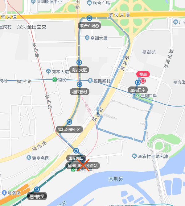 26线调整路段示意图（往皇岗口岸方向）