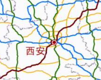 （局部放大，围绕西安的黄色环线，其中包括都市圈环线）