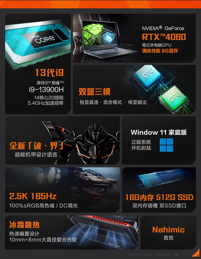 雷神911X 猎荒者2023 预售：13代酷睿+ RTX 4060，15.6 英寸165Hz 2.5K 