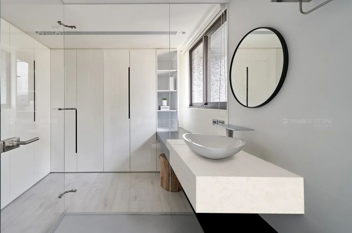 ▲中迅石英石洗手盆台面应用图